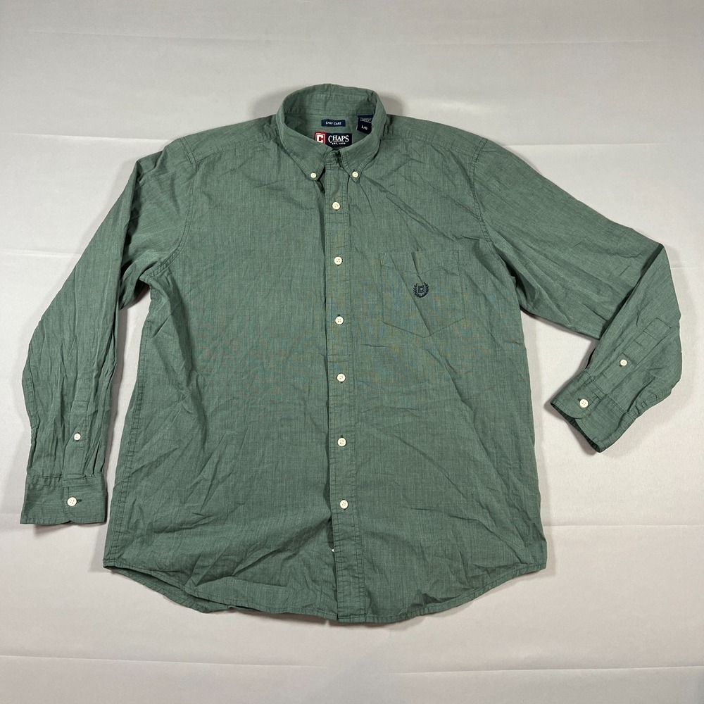 Chaps Button Down Shirt Mens Large Green Cotton Single Chest Pocket Casual Wear